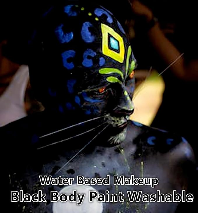 Go Ho Liquid Black Face Body Paint(2.1 oz),Black Makeup Water Based Face Paint and Body Paint for Airbrush Makeup Special FX, Cosplay, and Halloween Make up