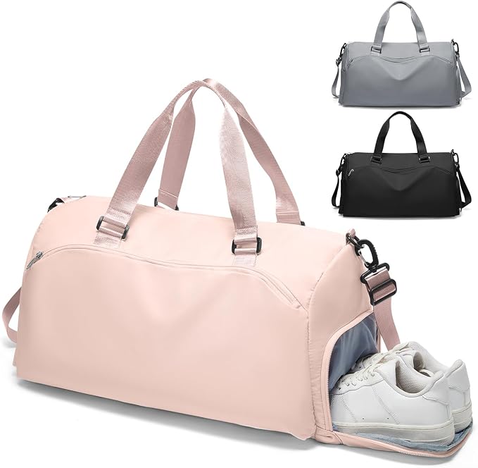 Gym Bag for Women with Shoe Compartment Lightweight Travel Duffle Bags Carry on Bag Overnight Weekender Duffel Bag with Wet Pocket Personal Item Travel Bag Tote Bag Workout Dance Bag Pink