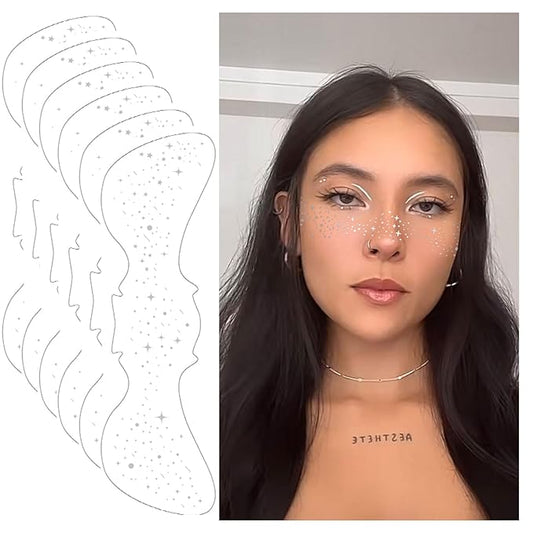 Silver Glitter Freckles Face Tattoo - Face Sparkle Freckles Sticker - Silver Faces Glitter Makeup Speckles for Glitters Makeup Accessories for Women- Halloween Makeups Prom - Rave Party