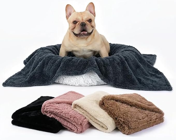 Waterproof Dog Blanket Pet Throw Blankets Fluffy Long Faux Fur Reversible Puppy Blankets 40x28in Furniture Protector Cover for Sofa Bed Couch Bed Cover Washable for Dogs Cats (Grey S)