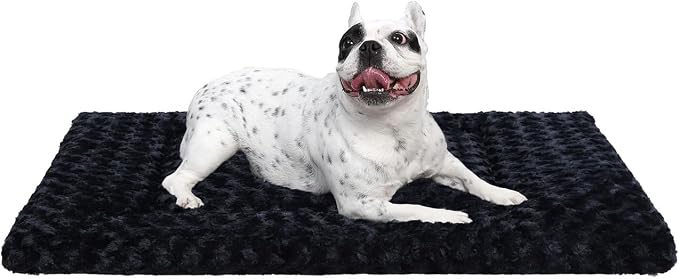 Exsnugy Washable Dog Bed Mat Medium Size Fluffy Pet Crate Pad 30x19 | Non-Slip Bottom Kennel Beds Ultra Soft Comfy Sleeping Mattress for Large Medium Small Dogs Black