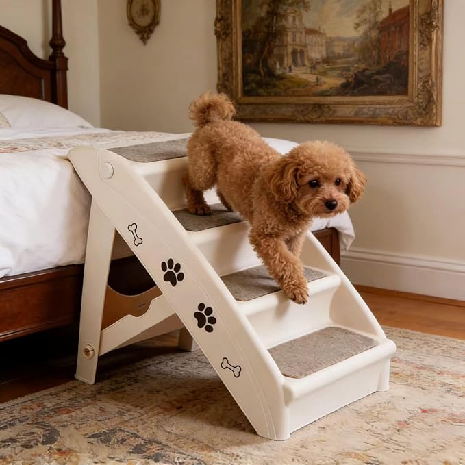 ZENY Dog Stairs for Bed 20" H, 4-Step Dog Steps for High Bed, Couch, Car | Pet Steps for Small Dogs and Cats, Non-Slip Pet Ramp Indoor, Tan