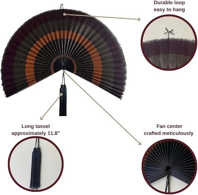 ChumDecor Bamboo Fan Wall Decor, Japanese Wall Fan Decoration, Ebony 48 in | Large Oversized Oriental and Asian Style Hanging Decoration for Above the Bed Headboard or an Empty Living Room Space