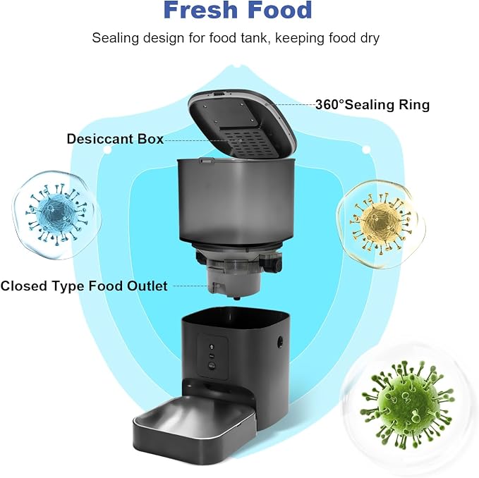 2.4G/5G Automatic Cat Feeder, 4L WiFi Food Dispenser with 10s Voice Recorder, Pet Feeder up to 10 Meals per Day, Timed Cat Feeder with Dry Food Sealed Ring