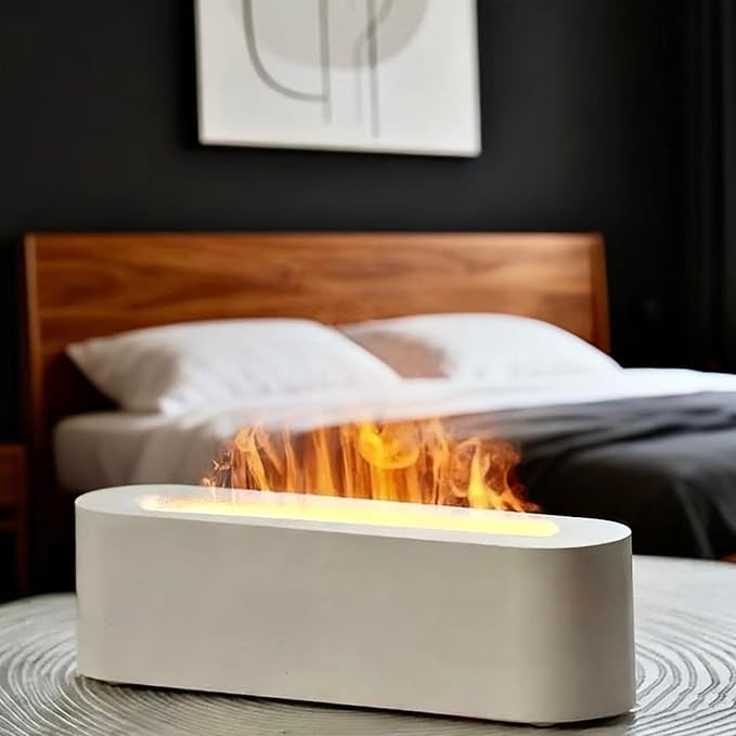 Essential Oil Diffuser, Fireplace Fire Flame Aromatherapy Diffuser, 150ml Ultrasonic Cool Mist Humidifier, Scent Aroma Diffuser with 7 Colors Light, Timer & Auto-Off for Home, Room (White)