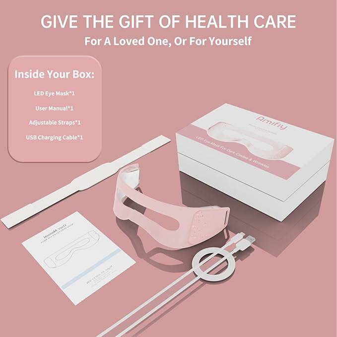 Red Light Therapy for Eyes, LED Eye Mask for Under Eye Bags, Puffiness & Dark Circles, Infrared Light, Women/Men Anti-Aging Rejuvenation Skincare in 3 Mins A Day, Auto-timing, Pink