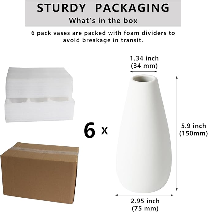 YANLING 6 Pcs White Ceramic Vases for Home Decor, 6 in Modern Ceramic Vase | for Centerpieces Small Boho Vases Pampas Grass Vases, Table Vase for Dried Flowers Decor