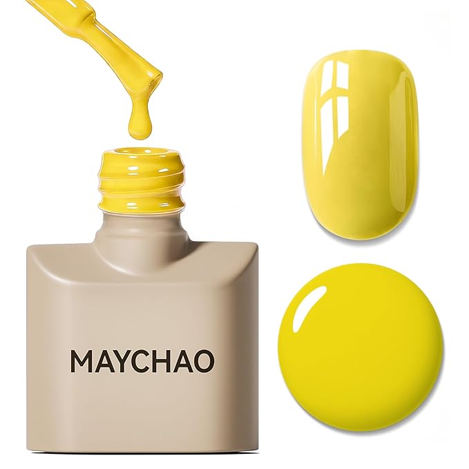 MAYCHAO 15ML Lemon Yellow Gel Nail Polish 1Pc Pastel Yellow Gel Polish Soak Off UV LED Nail Polish Nail Art Starter Manicure Salon DIY at Home, 0.5 OZ