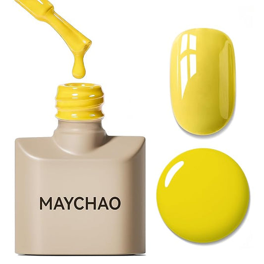 MAYCHAO 15ML Lemon Yellow Gel Nail Polish 1Pc Pastel Yellow Gel Polish Soak Off UV LED Nail Polish Nail Art Starter Manicure Salon DIY at Home, 0.5 OZ
