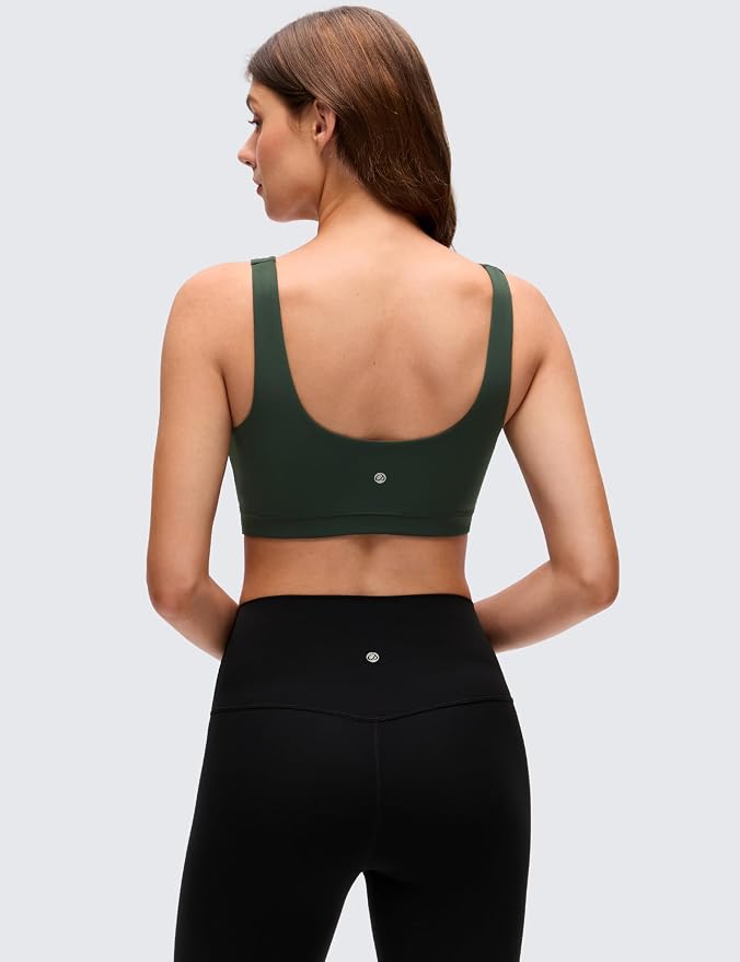 CRZ YOGA Butterluxe Scoop Neck Sports Bras for Women - U Back Padded Wide Strap Wireless Yoga Top