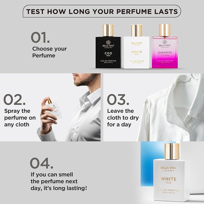 Bellavita Luxury White Oud Eau de Parfum | 100 ml (3.4 fl.oz.) | Perfume for Men and Women | Fruity, Artemisia Lemon, Freesia, and Tobacco Notes | Long Lasting Unisex Fragrance