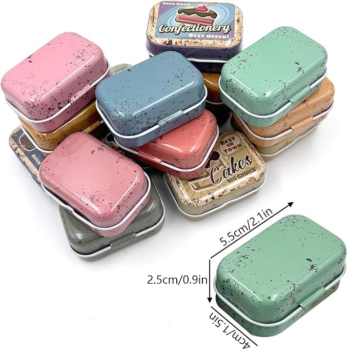 8Pcs Mini Butter Dessert Tin Trinket Jewelry Organizer Storage Box Decorative Boxes Vintage Small Metal Tins with Hinged Lids Portable Containers Small Storage Kit,Christmas Stocking Stuffers (Brown)