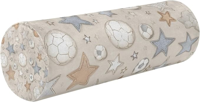 Light Beige Stars Footballs Neck Roll Pillow Bolster Round Health Memory Foam Long Cervical Cylinder Pillows with Removable Washable Cover for Body Bed Legs Back Yoga