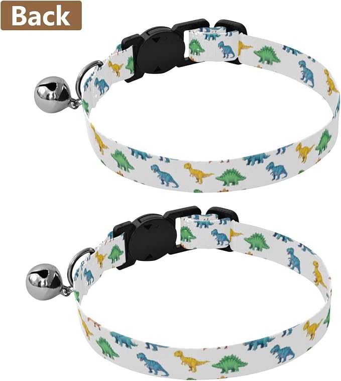 Colorful Cartoon Dinosaurs Dog Collar 2 Pack Soft Polyester Pet Collar Adjustable Length 10.6" to 17.1"