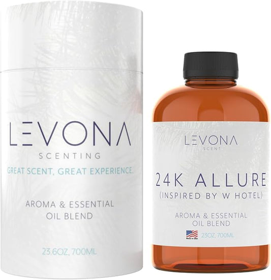 Levona Scent Essential Oil - Fresh Aroma for Home, Office, Hotel & Spa, Ideal for Humidifiers & Diffusers, Hotel Fragrance with Bergamot, Lemon & Lemongrass - 700ml / 23 fl oz, 24K Allure