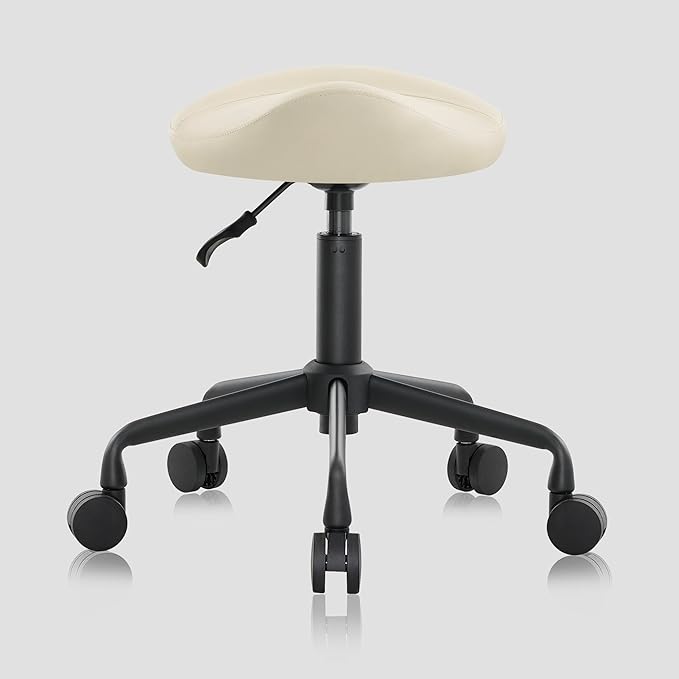 Ergonomic Saddle Seat Adjustable Pneumatic Hydraulic Drafting Swivel Rolling Stool Chair for Medical Hygienic SPA Massage Salon Home and Office - Hilo 508 (Vanilla, Standard)