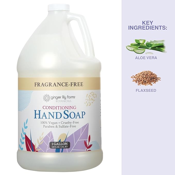 Ginger Lily Farms Botanicals All-Purpose Natural Fragrance-Free Hand Soap, Liquid Hand Soap Refill, 128 Ounces, 1 Gallon (Case of 4)