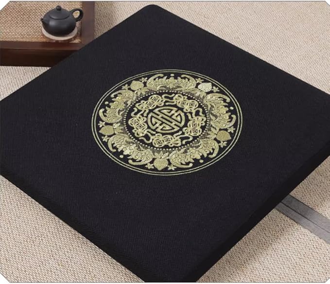 Square Meditation Cushion Mat Set with Washable Cotton Linen Cover, Larger Thick Yoga Mat Bolster Floor Pillows Seating for Adults Upgraded Meditation Accessories yellow-70 * 5cm