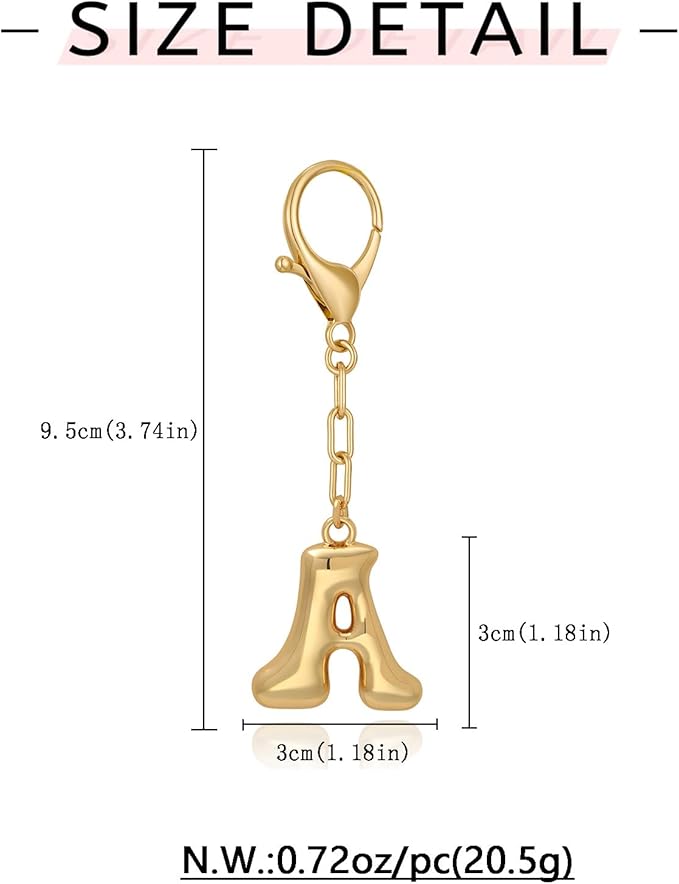 WOWORAMA Initial Letter Keychain for Women Chunky Gold Bubble Letter Bag Charm Purse Charm Personalized Keyrings Accessories