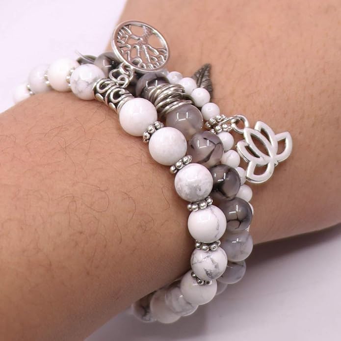 UEUC Tree of Life Yoga Healing Stone Bracelets,Multilayer Lotus Chakra Stone Reiki Bracelet Sets,Anxiety Crystal Natural Stone,for Women Stress Relief