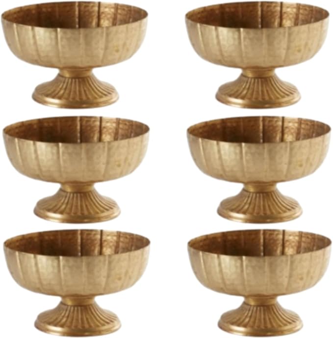 6 Pcs Distressed Gold Compote Bowl, 8" Wide Pedestal | Vintage Pedestal Vase for Wedding Centerpieces, Antique Urn Planter Style, Anniversary Parties, Indoor Outdoor Summer Events