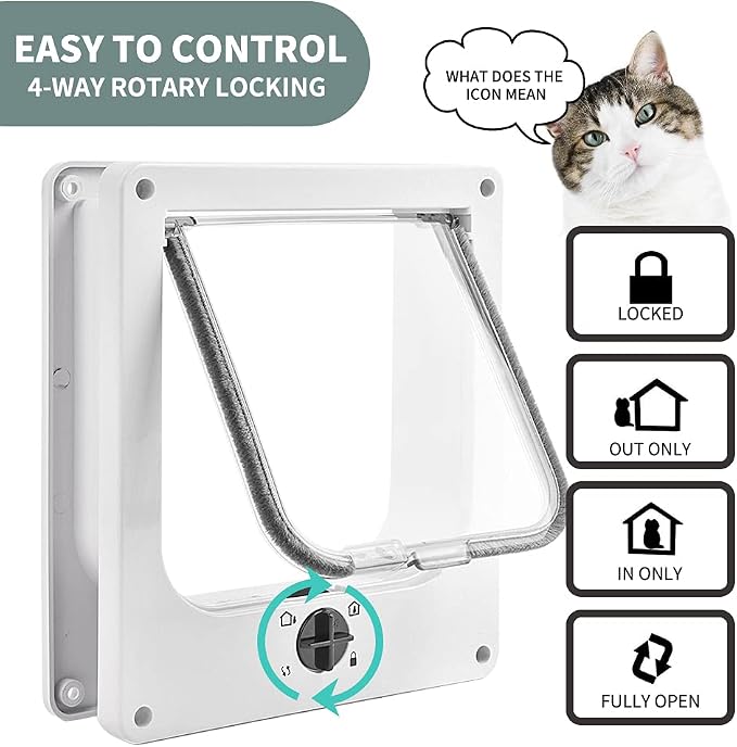EASY JOY Cat Doors(Outer Size 8.6" x 7.5"), 4-Way Locking Cat Door for Interior Exterior Doors, Weatherproof pet Door with Magnet for Cat or Dog < 16.1 inches in Girth(White M) | Easy Install Pet Door For Cats & Doggie, Silent Manual Pet Flap For Wall/...