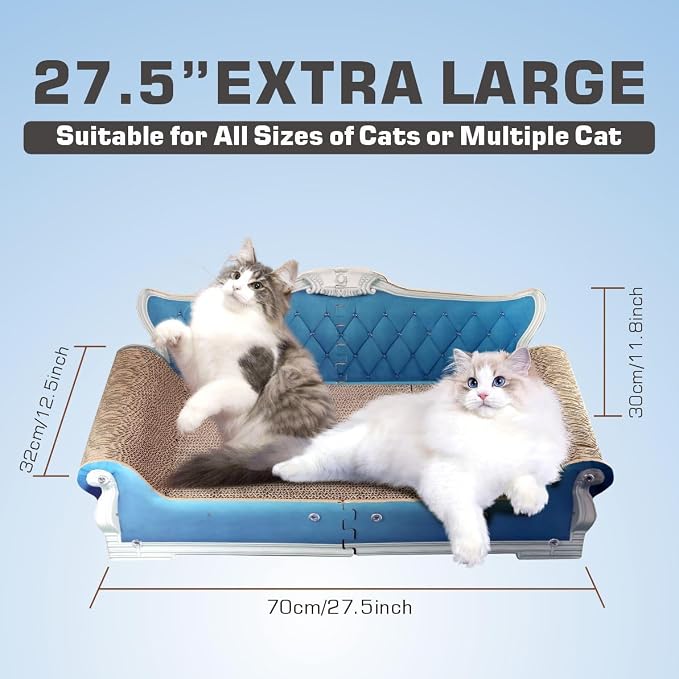 Extra Large Cat Scratcher Sofa Bed, Ergonomic Cardboard Couch | 27.5" Durable Cat Couch & Scratching Board, Reversible Lounge Furniture for Big Cats & Multi-Cat Households