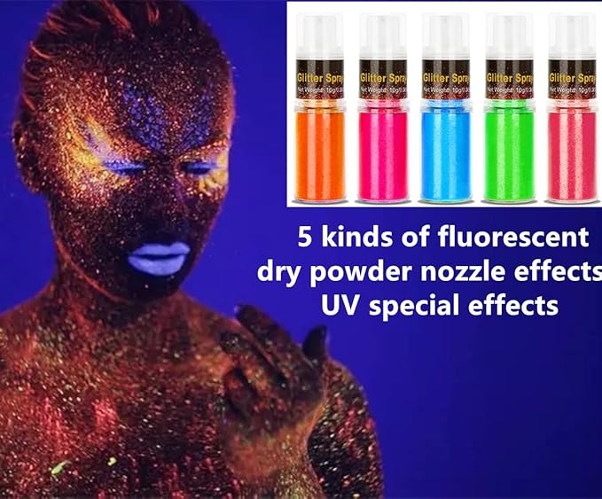 Go Ho UV Orange Hair and Body Glitter Spray, Festival UV Effect Glitter Powder Makeup for Hair/Body/Clothes,Dry Powder Spray Loose Sparkle Makeup,10g