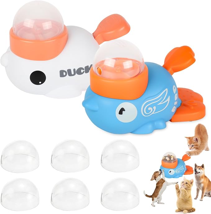 Anxuyixin2-in-1 Duck Shaped Interactive pet Puzzle Toy, Slow Food Dispenser (White Duck and Blue Bird Shaped with Buttons), cat and Dog Snack Dispenser Feeding Toy