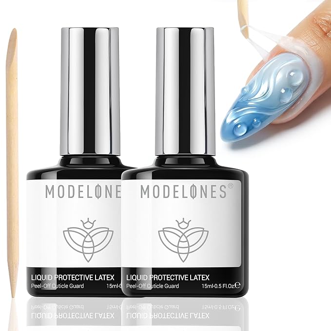 modelones 2Pcs Gel Polish Liquid Latex for Nails, 15 ml Peel Off Base Coat Nail Polish Barrier with Stick, Fast Dry Cuticle Guard, Skin Protector for Fingers