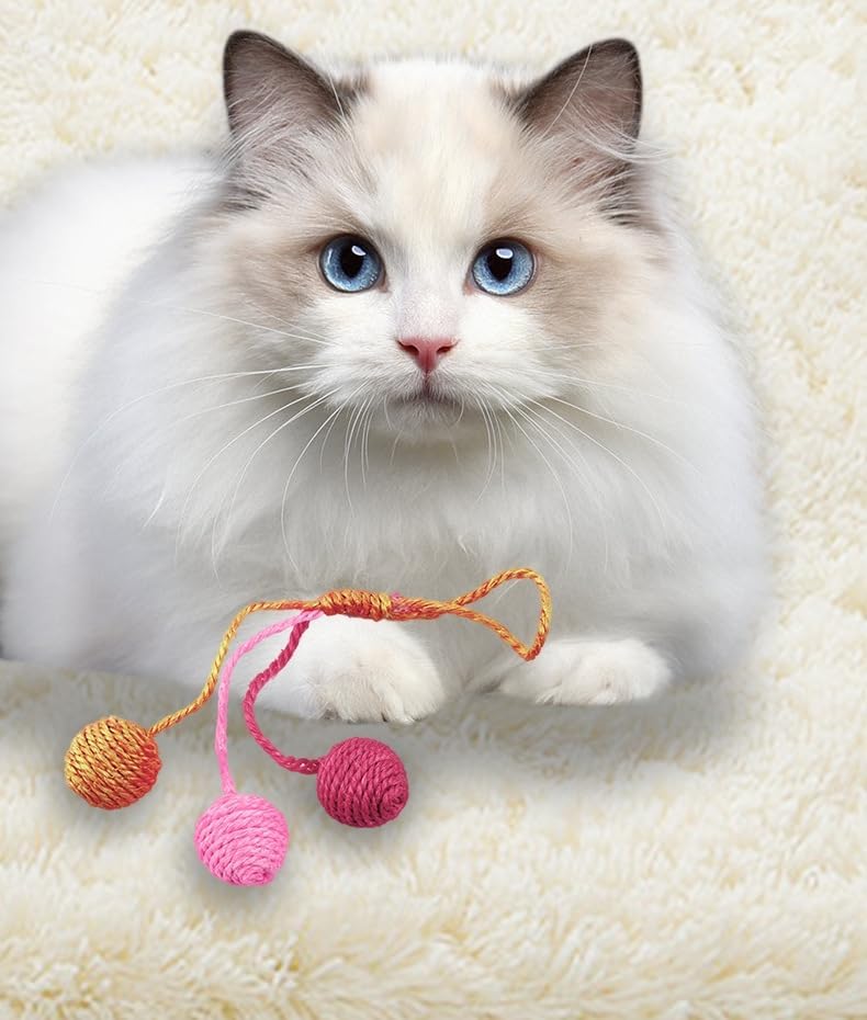 3 Pieces in 1 Cat Scratch Balls Toy Sisal Balls for Cats Tree Hanging Cage