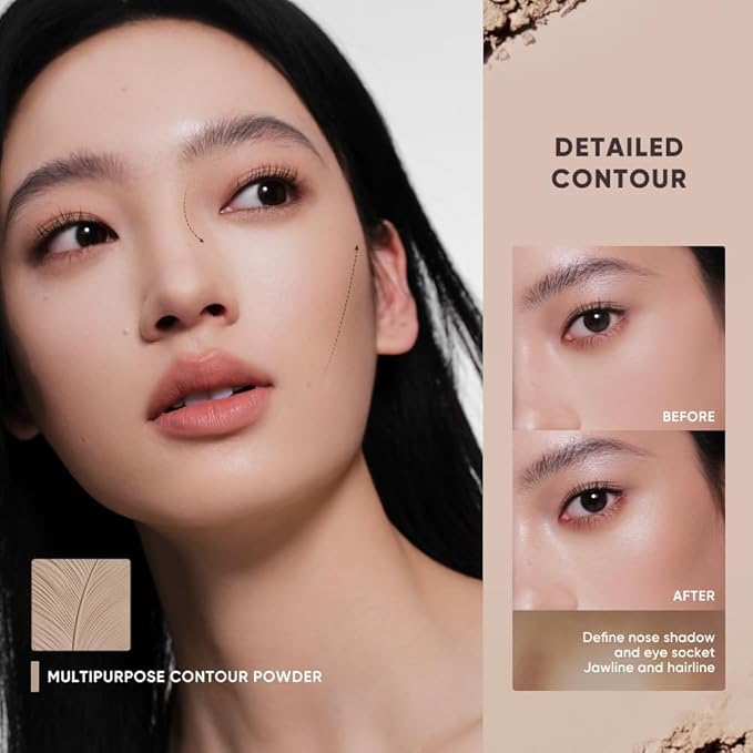 JUDYDOLL Highlight & Contour Palette, All-in-One Matte Highlighter Contour Compact with Under-eye Concealer, Natual Finish, Blendable Face Makeup for All Skin Tones (05 Feather Glow Palette)