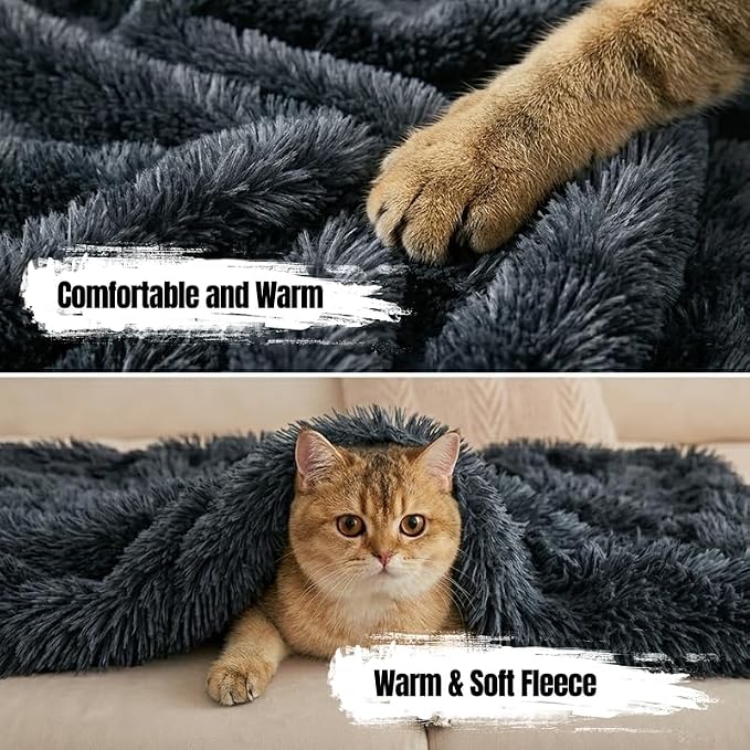 Waterproof Dog Blanket Pet Throw Blankets Fluffy Long Faux Fur Reversible Puppy Blankets 40x28in Furniture Protector Cover for Sofa Bed Couch Bed Cover Washable for Dogs Cats (Grey S)