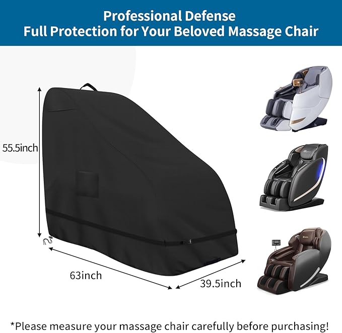 Roasivi Massage Chair Cover Waterproof Massage Chair Full Body Protector Zero Gravity Armchair Cover 420D Oxford Fabric with Drawstring and Buckle 63"L x 39.5"W x 55.5"H Black