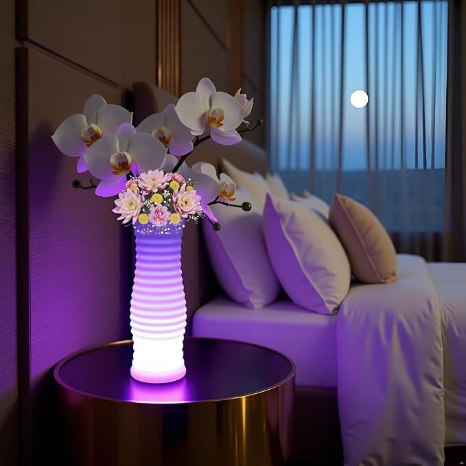 Rechargeable LED Vase Night Light with Remote & 16 Colors ﻿ | 20-in Dimmable LED Mood Lighted Vase for Living, IP65 Waterproof & Sturdy Flower Pot Floor Lamp for Yard Wedding Party Decor