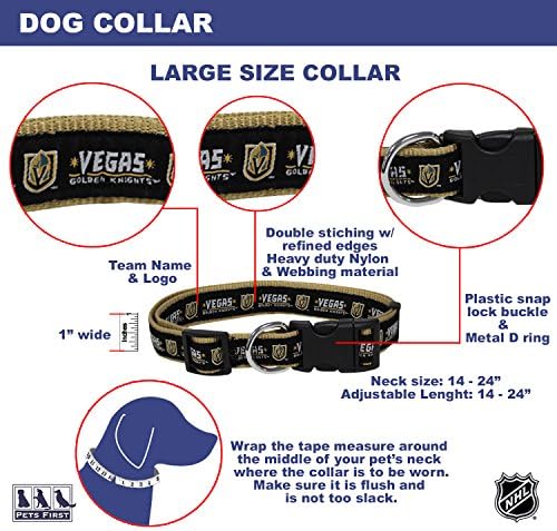 NHL LAS Vegas Golden Knights Collar for Dogs & Cats, Large. - Adjustable, Cute & Stylish! The Ultimate Hockey Fan Collar!, Large (18-28" Length x 1" Width)