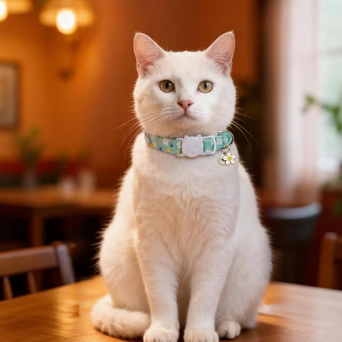 Cat Collars for Girl Cats & Boys, 2 Pack Soft Cotton Breakaway Collar with Removable Bell and Cute Charms, Adjustable Safety Pet Necklace, Flower