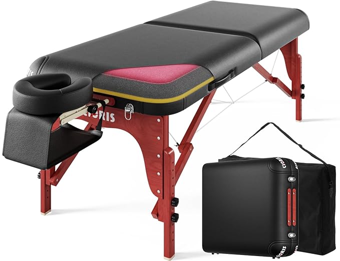 CLORIS 84" Luxury Massage Table Portable 2 Folding Lightweight Facial Salon Spa Tattoo Bed Height Adjustable with Carrying Bag & Wooden Leg Hold Up to 1500LBS
