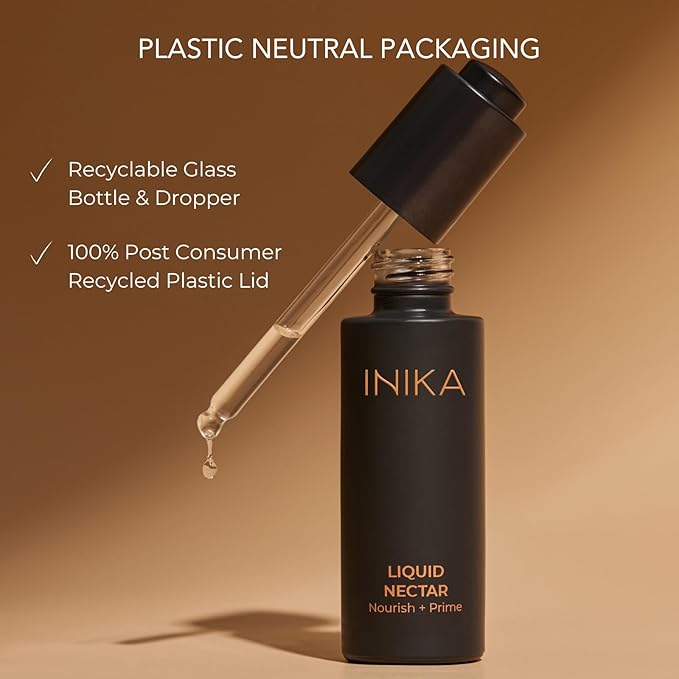 INIKA Organic Liquid Nectar Primer | 3 in 1 Skincare Makeup Hydrid to Prime, Nourish and Boost Glow. Silky Vegan Formula Instantly Smooths & Evens Skin Tone. 30mL