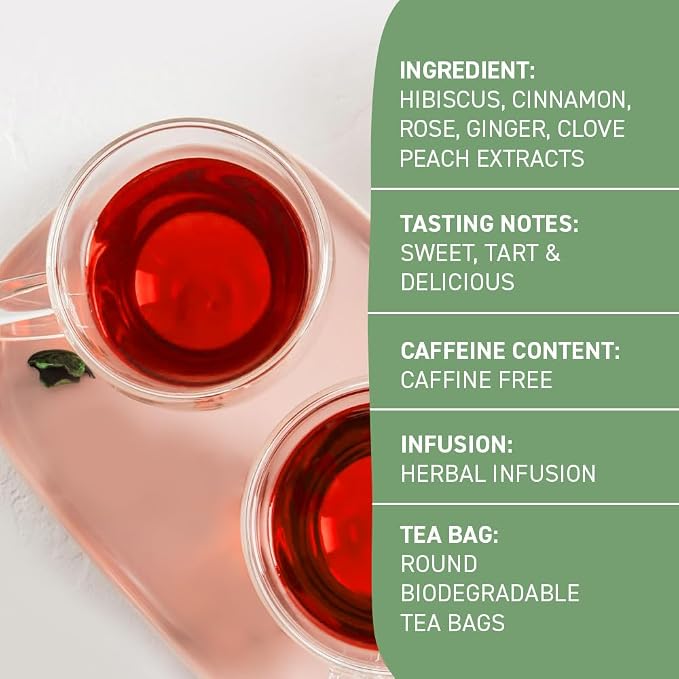HANDPICK, Peach Tea Bags (80 Count) Non-GMO, Caffeine-Free - Peach, Hibiscus, Cinnamon, Cloves, Ginger | Floral & Refreshing Herbal Tea Bags, Brew Iced Tea or Hot Tea