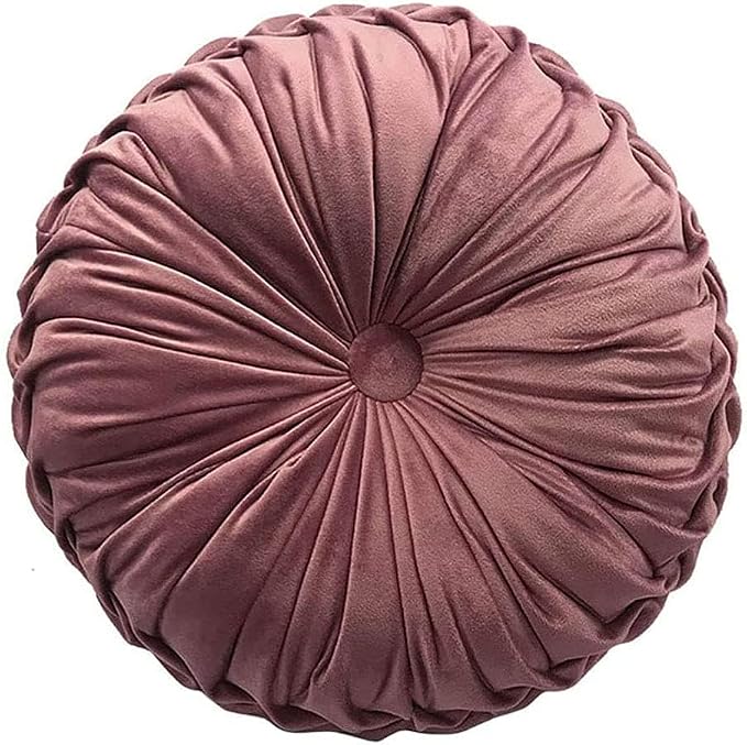 Teieas Round Throw Pillow Velvet Home Decoration Pleated Round Pillow Blush | Round velvet decor throw pillow,soft boho circle pillow cushion,for couch,chair,bed,car,sofa