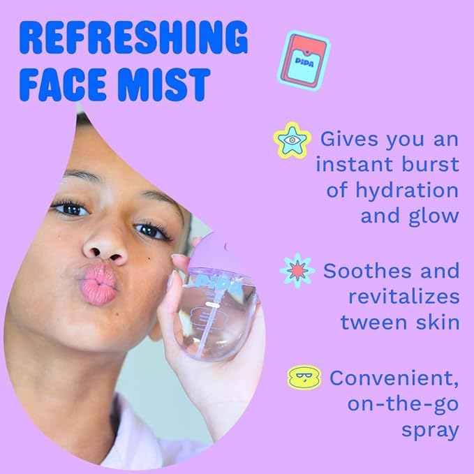 Pipa Skincare Glow Go Facial Mist 30 ml | Organic Rose Water Toner Spray | Alcohol-Free Balancing & Hydrating Face Mist for Kids & Tweens Ages 8 to 13 | Soothes & Refreshes Skin Daily