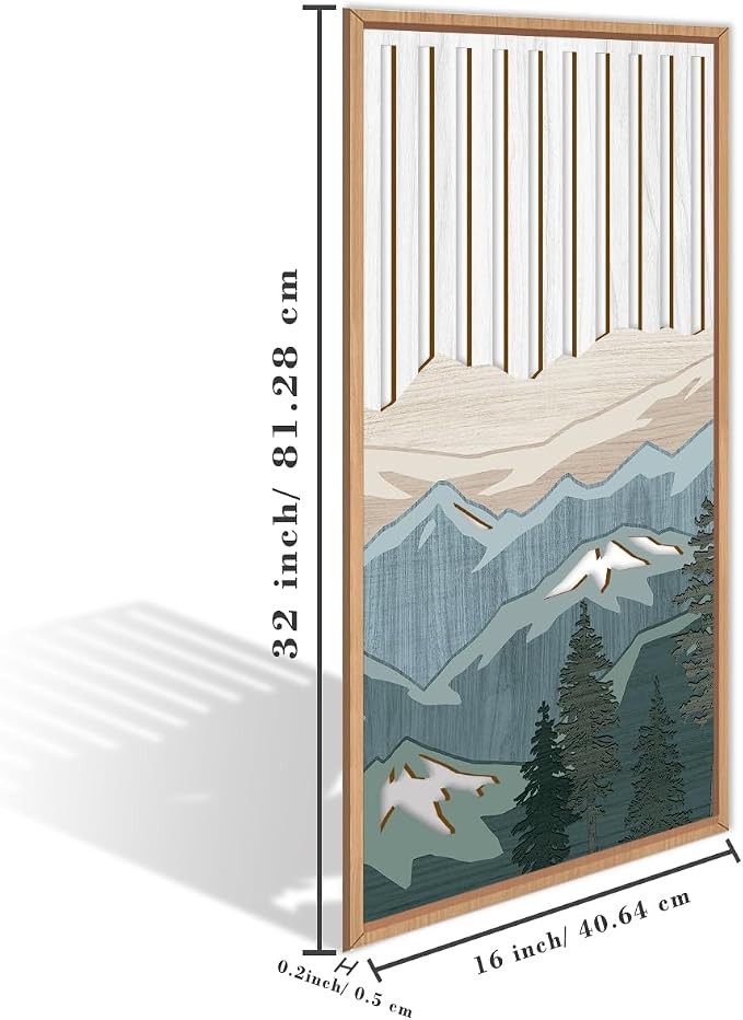 IARTTOP Large Mountain Wood Wall Art Framed Decor Set of 3, Modern Mountain Landscape Wall Art Nature Artwork Wall Decor for Bedroom, Living Room, Office-16 x32