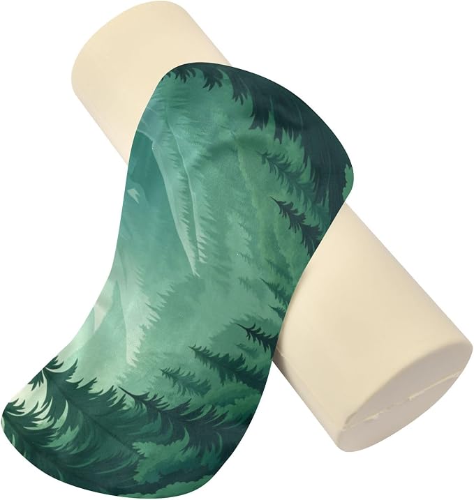 Mountain Forest Trees Green 02 Neck Roll Pillow Bolster Round Health Memory Foam Long Cervical Cylinder Pillows with Removable Washable Cover for Body Bed Legs Back Yoga
