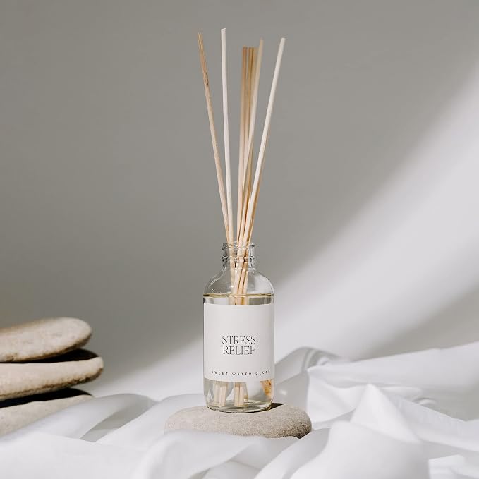 Sweet Water Decor Stress Relief Reed Diffuser Set - Eucalyptus, Spearmint, Citrus, Sage Scented Diffusers - Scent Diffusers for Home, Long Lasting Fragrance, Made in the USA