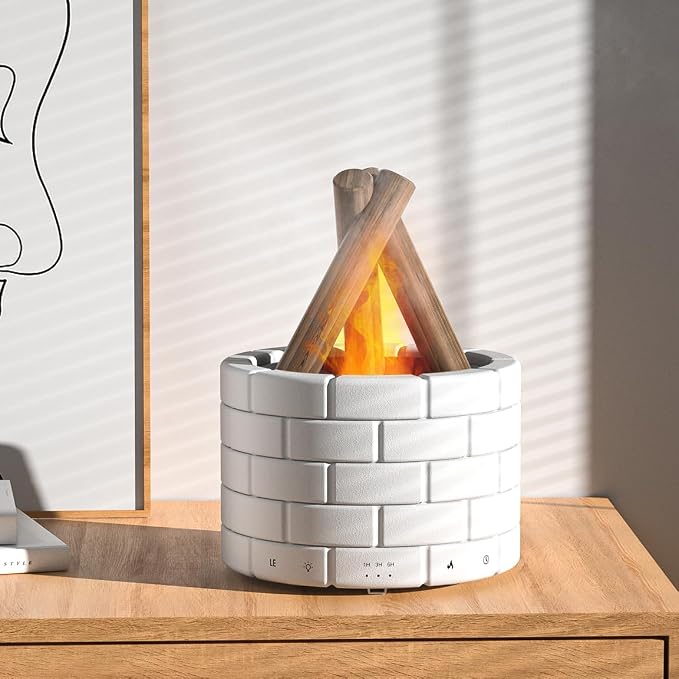 250ml Ultrasonic Fireplace Firewood Flame Fire Bonfire Aroma Diffuser Humidifier, Fake Fireplace Wood Campfire Nightlight Aromatherapy Oil Diffusers, Fall Winter Diffuser for Home Large Room Office