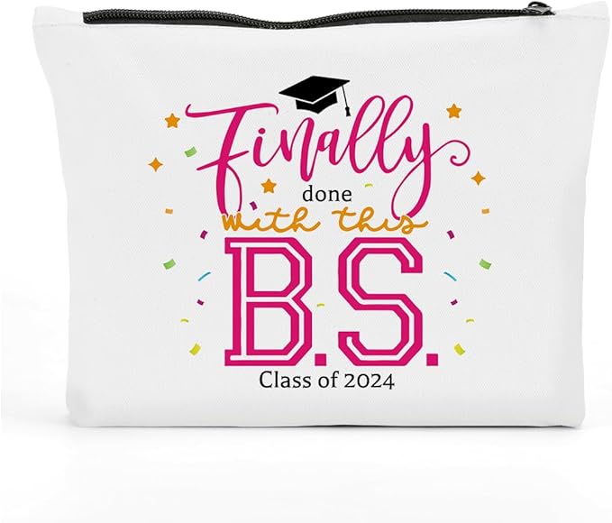 Graduation Gifts for Women, Class of 2024 Gifts, 2024 Graduation Congratulations Gifts Cosmetic Bag, Finally Done with This B.S. Makeup Bag, Cheer Up Birthday Gifts for Friend Sister