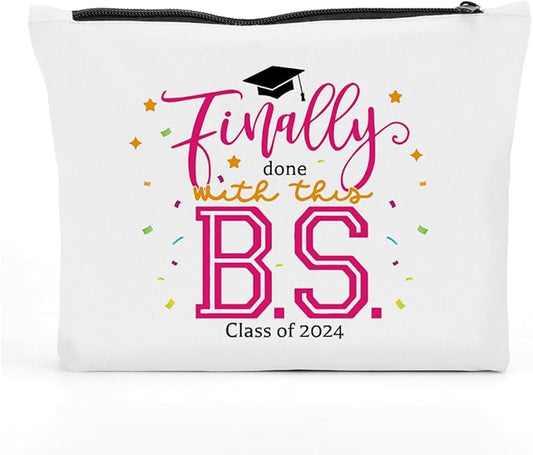 Graduation Gifts for Women, Class of 2024 Gifts, 2024 Graduation Congratulations Gifts Cosmetic Bag, Finally Done with This B.S. Makeup Bag, Cheer Up Birthday Gifts for Friend Sister