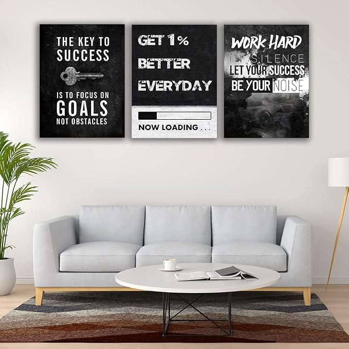 Yetaryy Motivational Poster Inspirational Wall Art 3 Pieces Canvas Painting Lion Artwork for Living Room Office Modern Home Decor Prints Pictures Wall Decor Framed Ready to Hang [48''Wx 24''H]