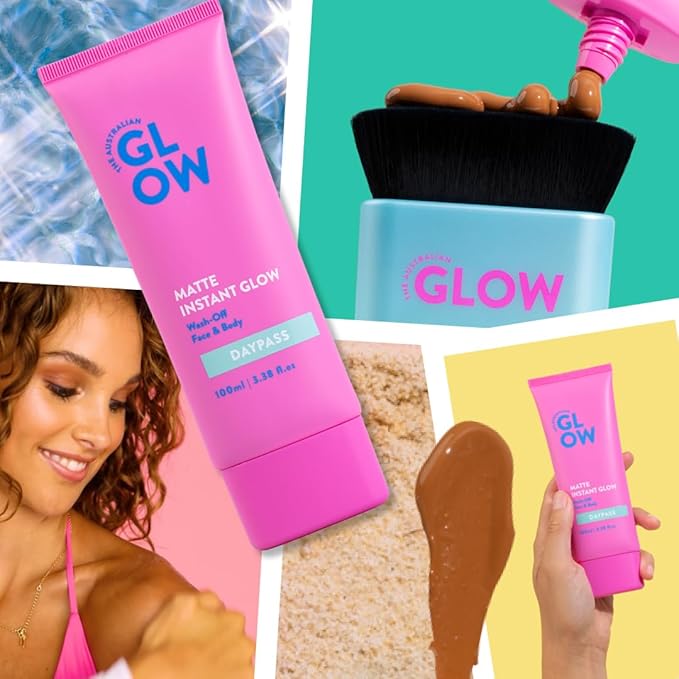 Australian Glow Matte Instant Glow Daypass| 24-hour tan, wash-off, face and body, cruelty-free, vegan, organic ingredients - 3.38 fl.oz., Pink